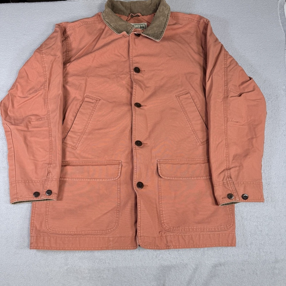 LL Bean Chore Coat Mens Large Orange Canvas Corduroy Collar Barn Coat Vintage